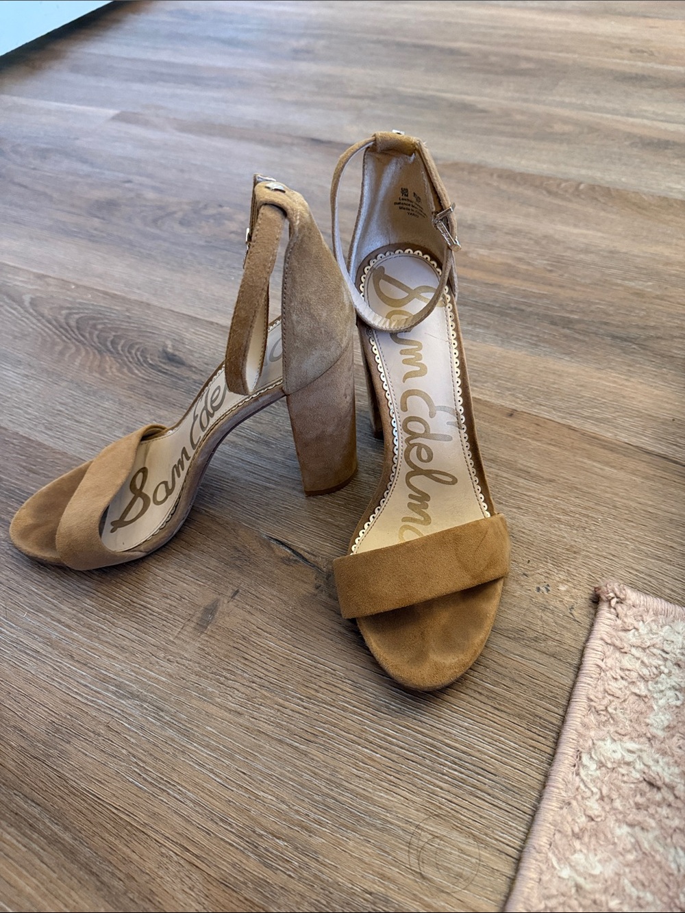 Sam Edelman Tan Suede Ankle-Strap Block Heel Sandals